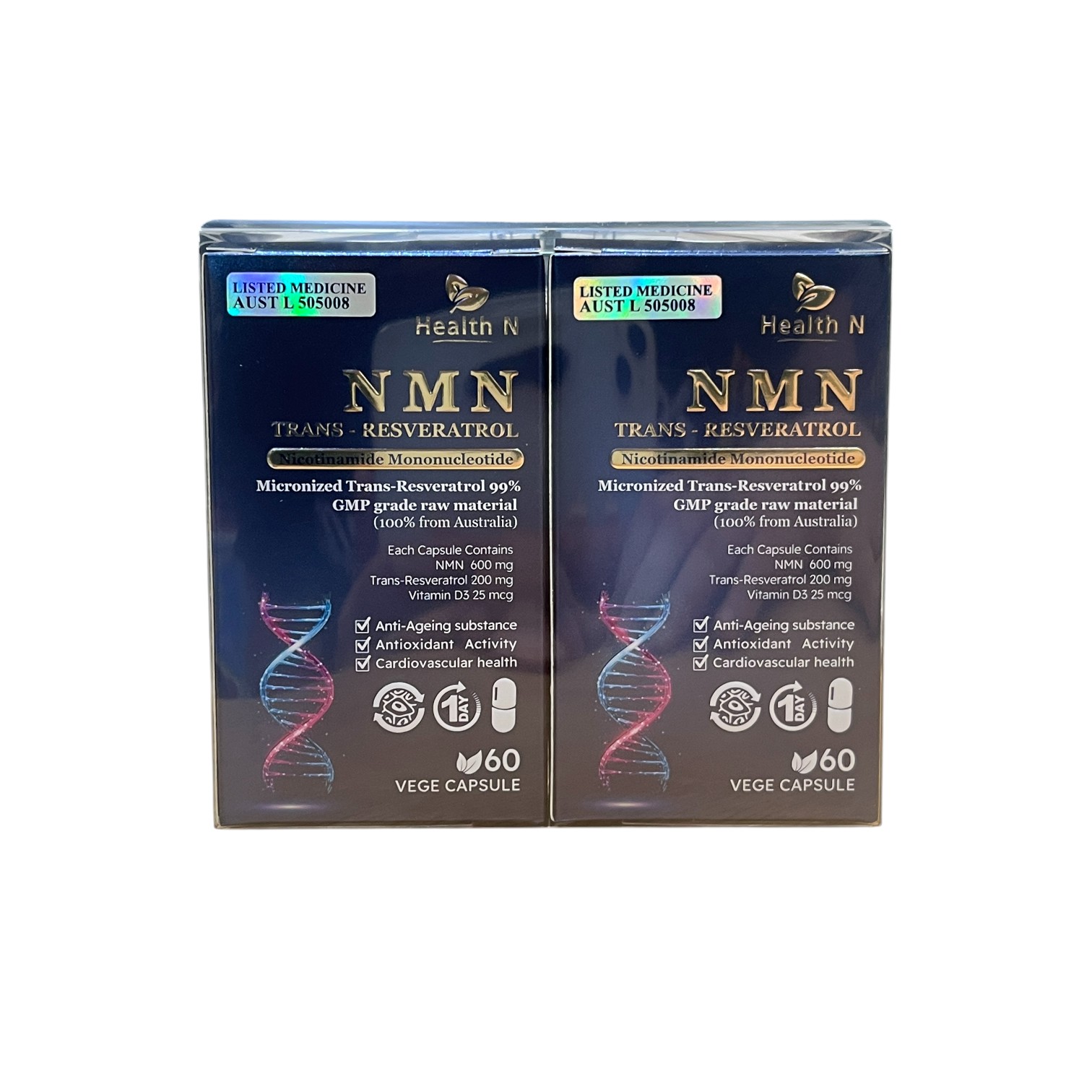 IMG_0510 Health N NMN Trans-Resveratrol 2 x 60 Capsules - Image 1